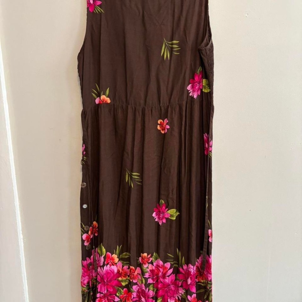 Vintage Hawaiian Cottagecore Floral Chocolate Brown Maxi Fairy Boho Slip On - XL - Picture 5 of 6